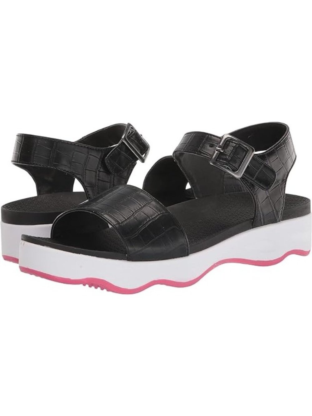 Muk Luks Roller Skate Platform Sandals 8 Black White Slip On Casual Travel Y2k
